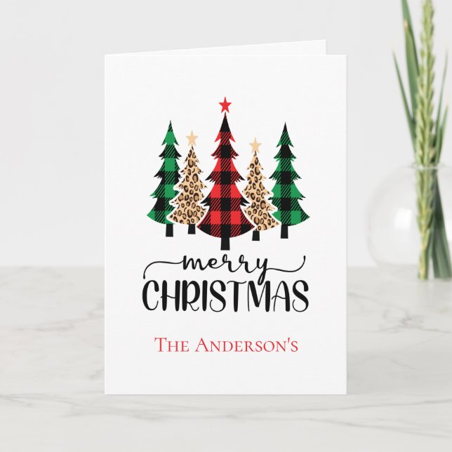 Cartes Pour Fêtes Annuelles Sapins de Noël Rouge Vert Noir Plaid de Buffalo  (Devant)