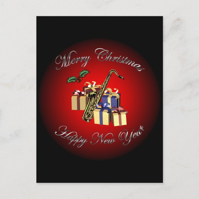 Cartes Pour Fêtes Annuelles Saxophone ~ Cadeaux Joyeux Noël & Bonne Année (Devant)