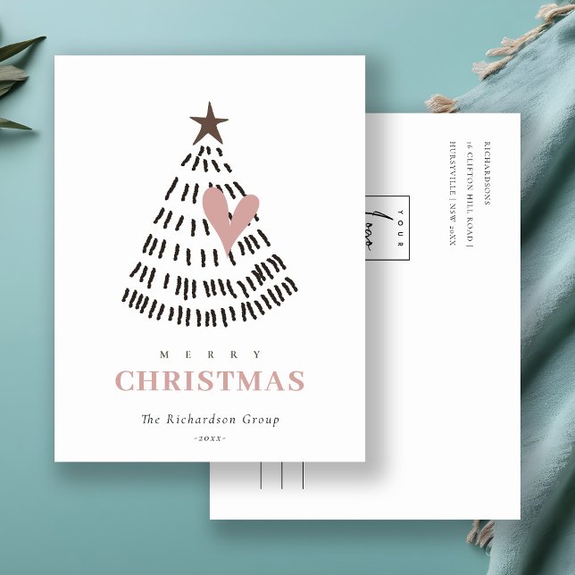 Cartes Pour Fêtes Annuelles Scandi Minimal Blush Heart Christmas Tree Logo (Créateur téléchargé)