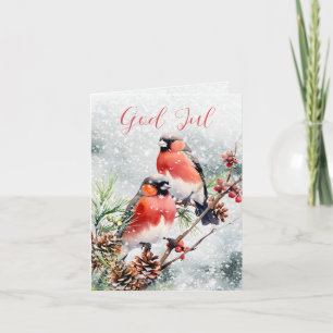 Cartes Pour Fêtes Annuelles Scandi Norwegian Dieu Jul Julefugl Kottar Röda Bär