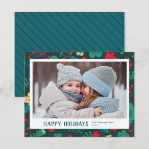 Cartes Pour Fêtes Annuelles Scandi Style Mod Festive Green Family Photo