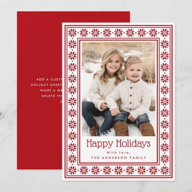 Cartes Pour Fêtes Annuelles Scandinavian star pattern border Happy Holidays (Devant / Derrière)