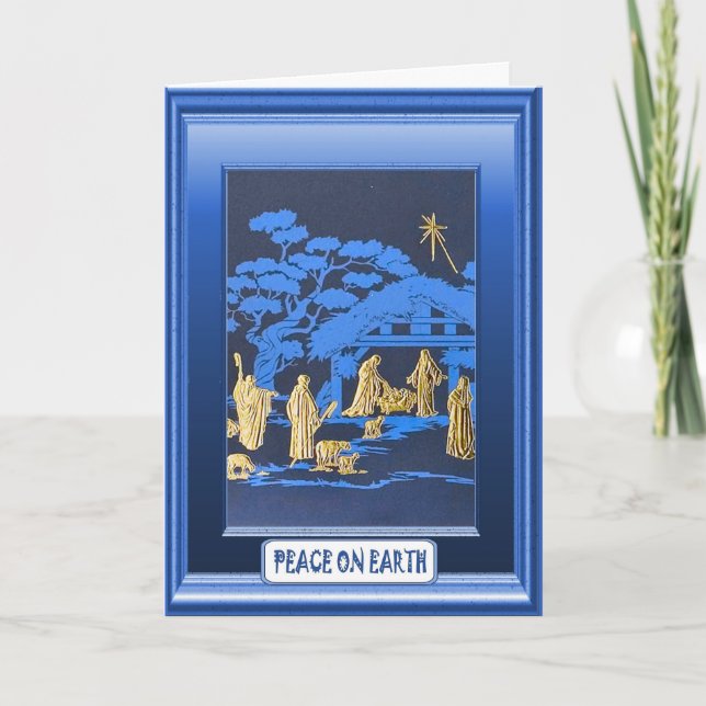 Cartes Pour Fêtes Annuelles Scène bleue de nativité (Devant)
