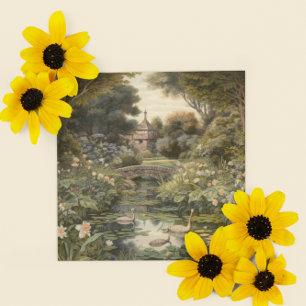 Cartes Pour Fêtes Annuelles Scène botanique de cygnes dans un jardin anglais