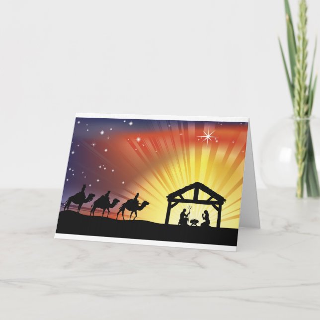 Cartes Pour Fêtes Annuelles Scène chrétienne de nativité de Noël (Devant)
