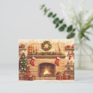 Cartes Pour Fêtes Annuelles Scène de cheminée de Noël chaleureuse