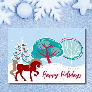 Cartes Pour Fêtes Annuelles Scène de cheval hivernale enneigée festive Noël