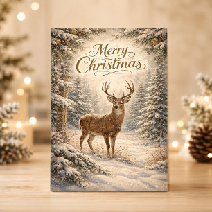 Cartes Pour Fêtes Annuelles Scène de forêt sereine de Noël avec cerf en hiver