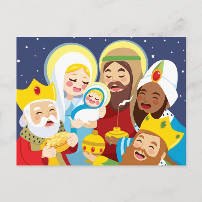 Cartes Pour Fêtes Annuelles Scène de la Nativité Bébé Jésus naissance (Devant)