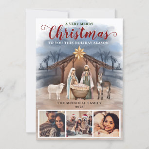 Cartes Pour Fêtes Annuelles Scène de la Nativité Bébé Jésus Photo Joyeux Noël