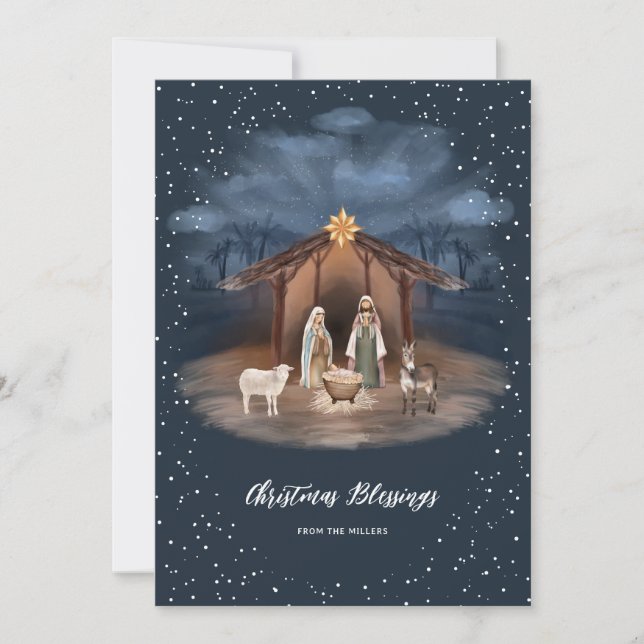 Cartes Pour Fêtes Annuelles Scène de la Nativité chrétienne religieuse Jésus N (Devant)