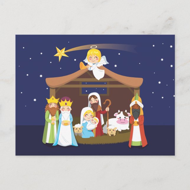 Cartes Pour Fêtes Annuelles Scène de la Nativité de Noël (Devant)