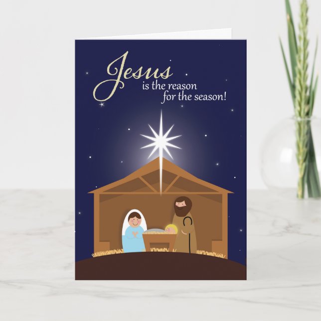 Cartes Pour Fêtes Annuelles Scène de la Nativité Illustrée Joyeux Noël (Devant)