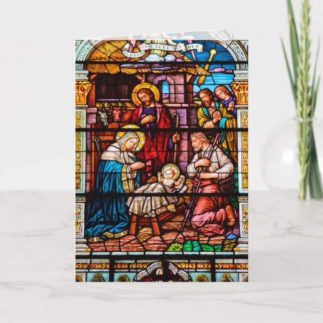 Cartes Pour Fêtes Annuelles Scène de la Nativité Jésus en verre tendu (Devant)