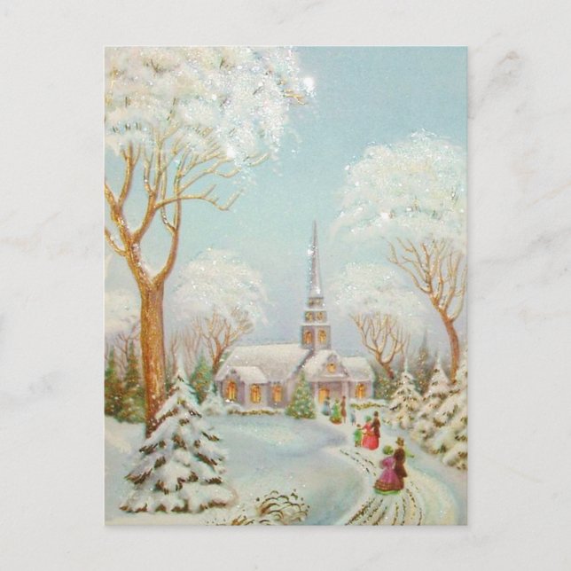 Cartes Pour Fêtes Annuelles Scène de l'église de Noël (Devant)