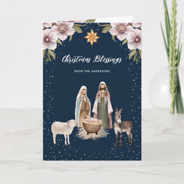 Cartes Pour Fêtes Annuelles Scène de Nativité Bébé Jésus Noël chrétien (Devant)