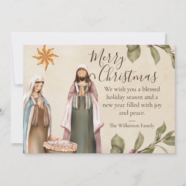 Cartes Pour Fêtes Annuelles Scène de Nativité Noël religieux (Devant)