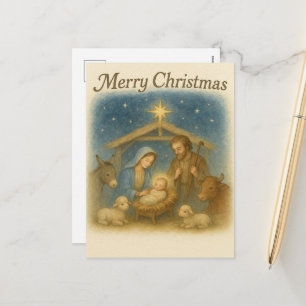 Cartes Pour Fêtes Annuelles Scène de Nativité Paisible Noël Sainte Famille 