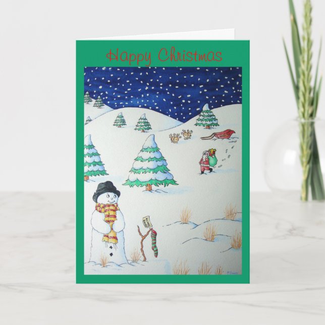 Cartes Pour Fêtes Annuelles scène de neige mignonne et souriante pour Noël (Devant)