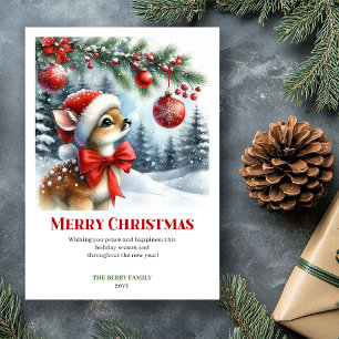 Cartes Pour Fêtes Annuelles Scène de Noël bébé cerf imprimable aquarelle
