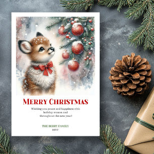 Cartes Pour Fêtes Annuelles Scène de Noël bébé faon aquarelle imprimable