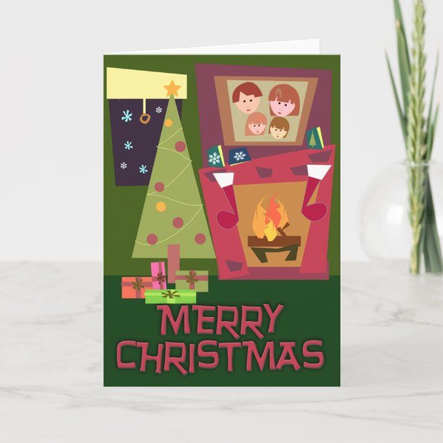 Cartes Pour Fêtes Annuelles Scène de Noël cosy Art rétro mignon (Devant)
