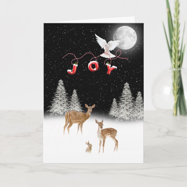 Cartes Pour Fêtes Annuelles Scène de Noël d'hiver avec JOY et colombe (Devant)