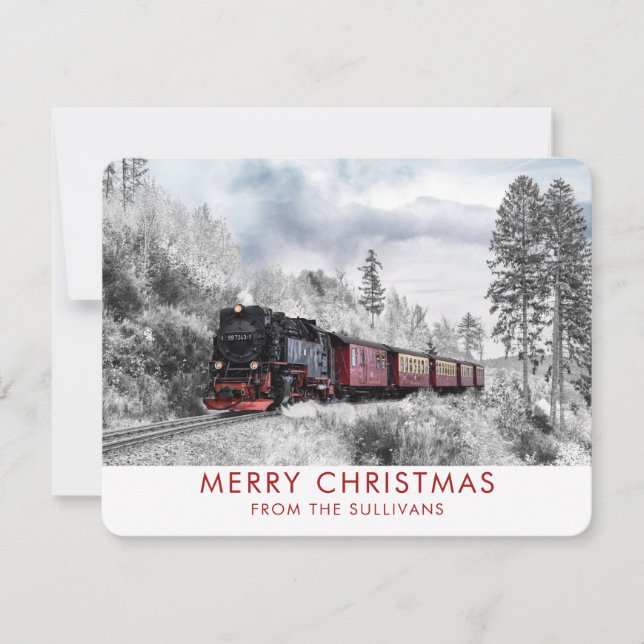 Cartes Pour Fêtes Annuelles Scène de Noël d'hiver du train vintage (Devant)