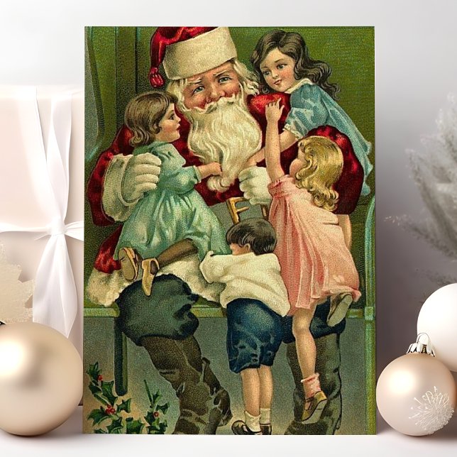 Cartes Pour Fêtes Annuelles Scène de Noël du Père Noël vintage (Créateur téléchargé)