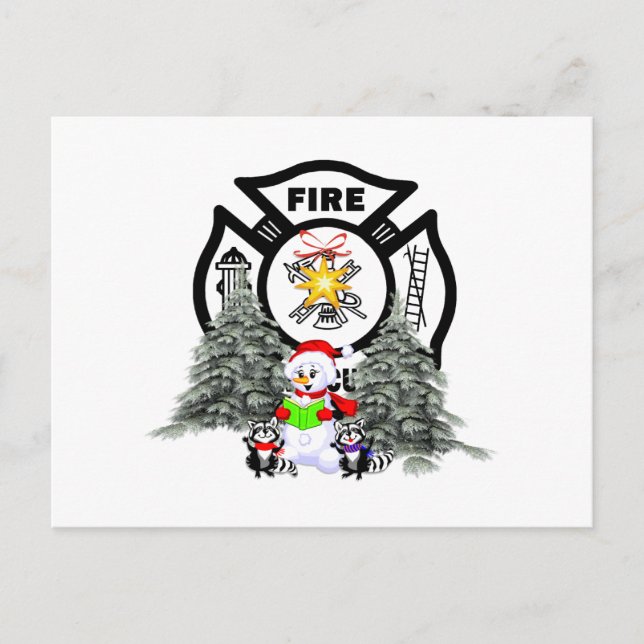 Cartes Pour Fêtes Annuelles Scène de Noël du service d'incendie (Devant)