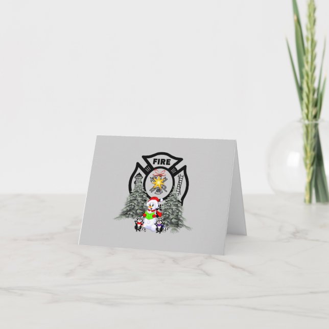 Cartes Pour Fêtes Annuelles Scène de Noël du service d'incendie (Devant)