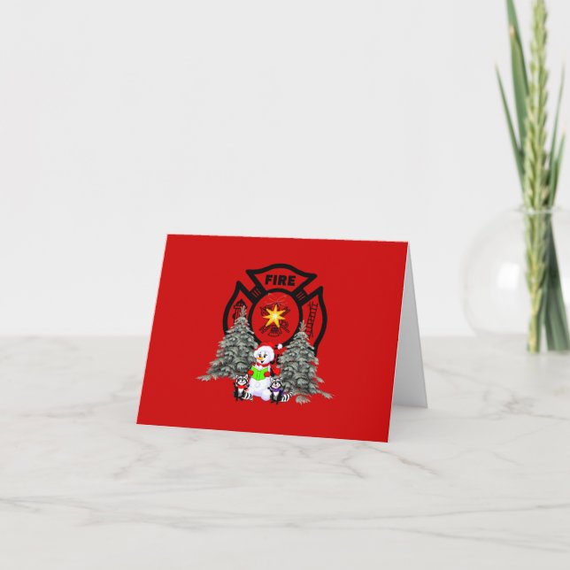 Cartes Pour Fêtes Annuelles Scène de Noël du service d'incendie (Devant)