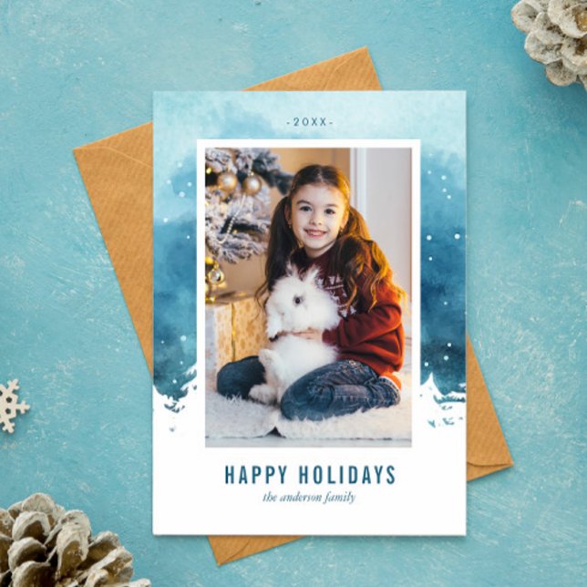 Cartes Pour Fêtes Annuelles Scène de Noël en aquarelle photo d'hiver (Créateur téléchargé)
