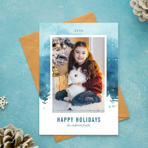 Cartes Pour Fêtes Annuelles Scène de Noël en aquarelle pour photo d'hiver