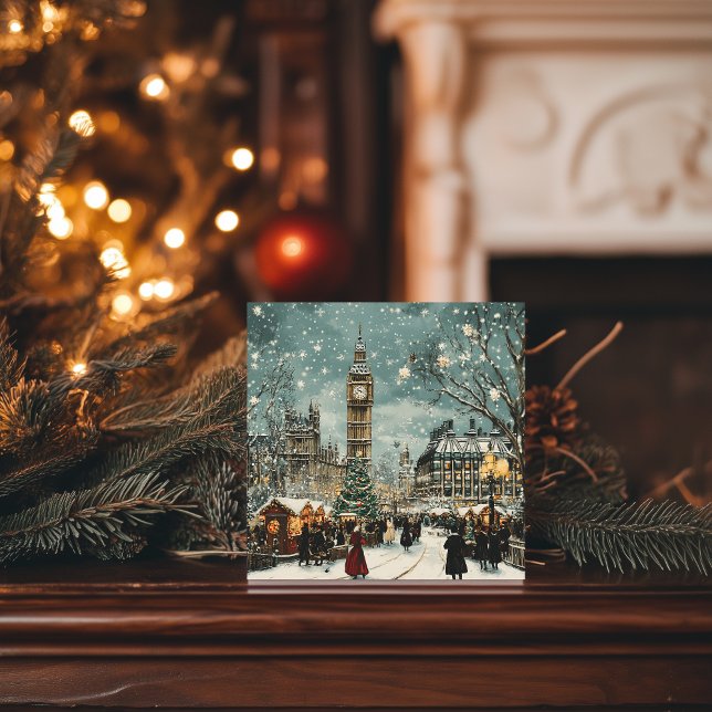 Cartes Pour Fêtes Annuelles Scène de Noël enneigée à Londres (Créateur téléchargé)