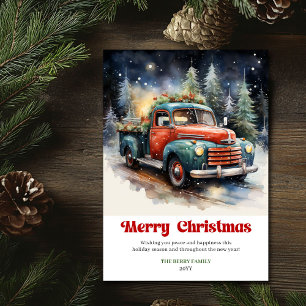 Cartes Pour Fêtes Annuelles Scène de Noël rustique élégante aquarelle festive