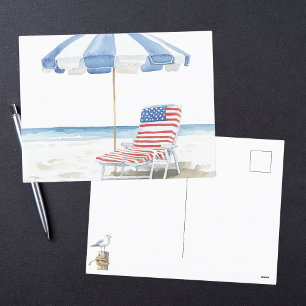 Cartes Pour Fêtes Annuelles Scène de plage aux couleurs de l'eau rouge blanc e