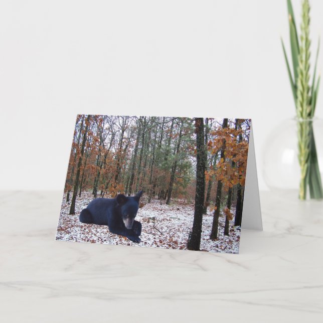 Cartes Pour Fêtes Annuelles Scène d'hiver Black Bear Cub dans les bois (Devant)