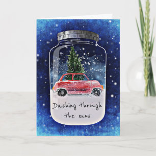 Cartes Pour Fêtes Annuelles Scène d'hiver d'arbre et de voiture de Noël dans