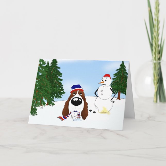 Cartes Pour Fêtes Annuelles Scène d'hiver d'épagneul de springer anglais (Devant)