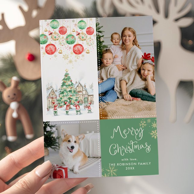 Cartes Pour Fêtes Annuelles Scène d'hiver festive Joyeux Noël Vert 2 Photo (Créateur téléchargé)