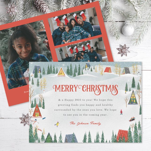 Cartes Pour Fêtes Annuelles Scène d'hiver illustrée multi-photo (Créateur téléchargé)