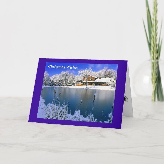 Cartes Pour Fêtes Annuelles Scène d'hiver, une maison par le lac (Devant)