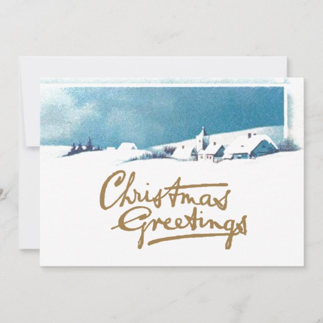 Cartes Pour Fêtes Annuelles Scène d'hiver Village de neige Salutations de Noël (Devant)