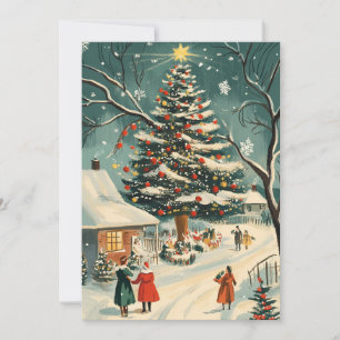 Cartes Pour Fêtes Annuelles Scène du village de Noël rétro
