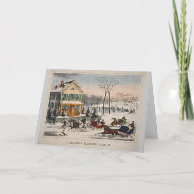 Cartes Pour Fêtes Annuelles Scène hivernale américaine (Devant)