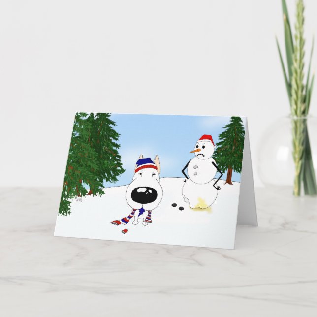 Cartes Pour Fêtes Annuelles Scène hivernale Bull Terrier (Devant)
