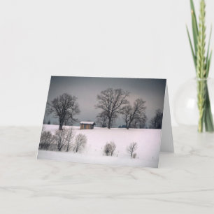 Cartes Pour Fêtes Annuelles Scène hivernale, colline et arbres, cabane