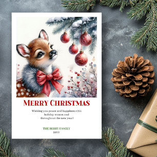 Cartes Pour Fêtes Annuelles Scène hivernale de bébé cerf joyeux dans une forêt