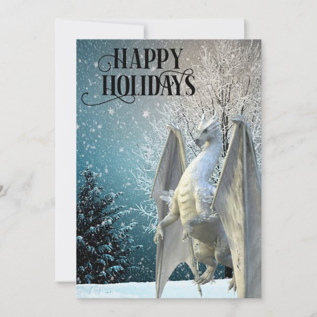 Cartes Pour Fêtes Annuelles Scène hivernale de dragon dans la neige Joyeuses F (Devant)